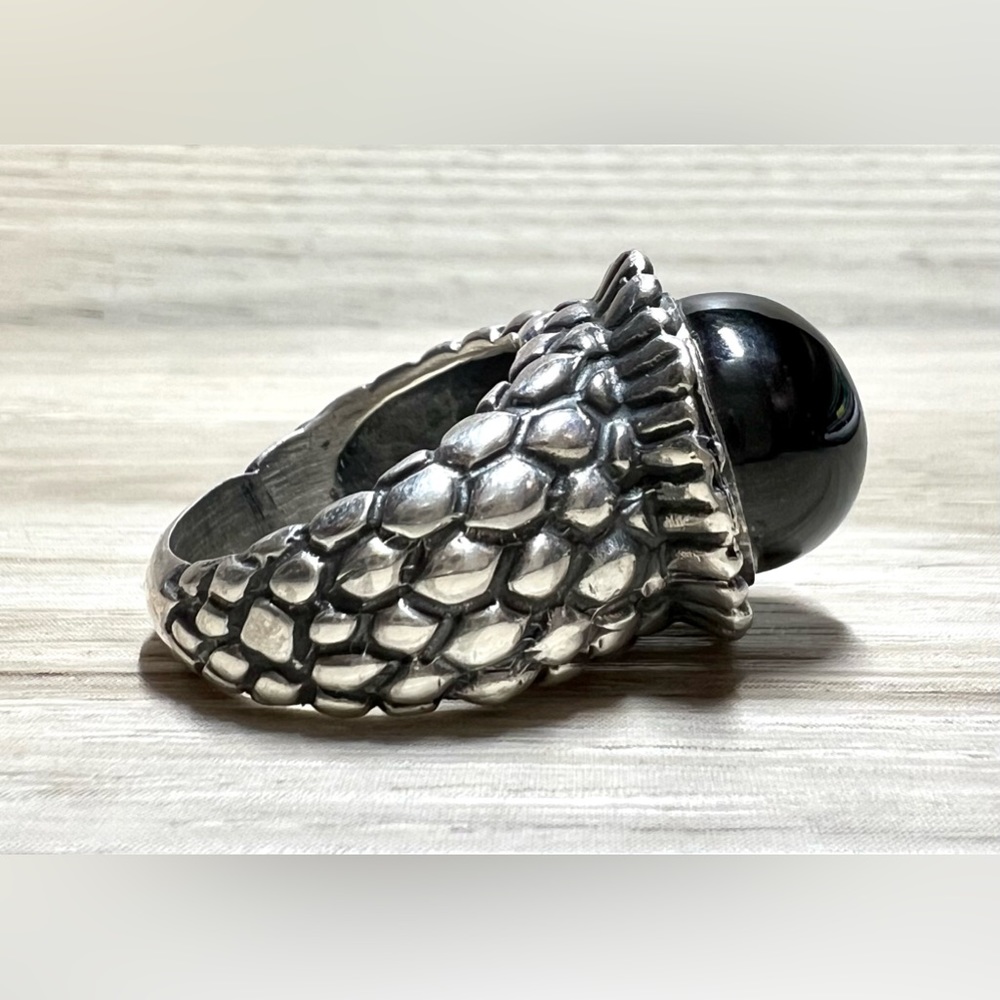 Vintage Heavy Designer Dian Malouf Sterling Silver Pomegranate Onyx Ring, Size 7 - Picture 6 of 11